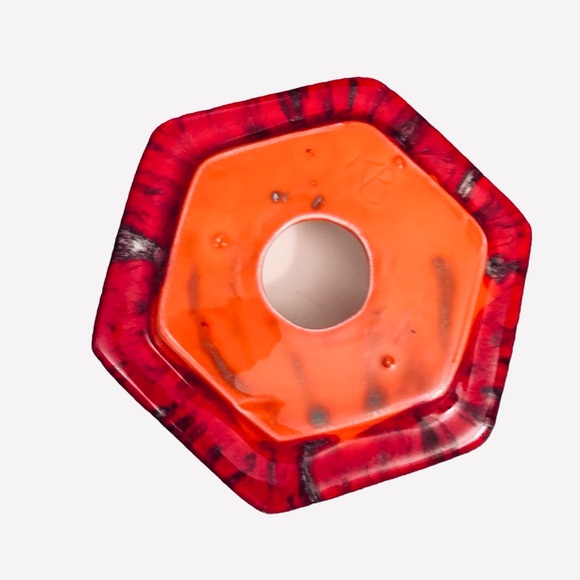 Vintage Red Pottery Hexagonal Ceramic Lidded Jar Urn 5.5" Drip Spot Glaze Signed - Picture 12 of 14